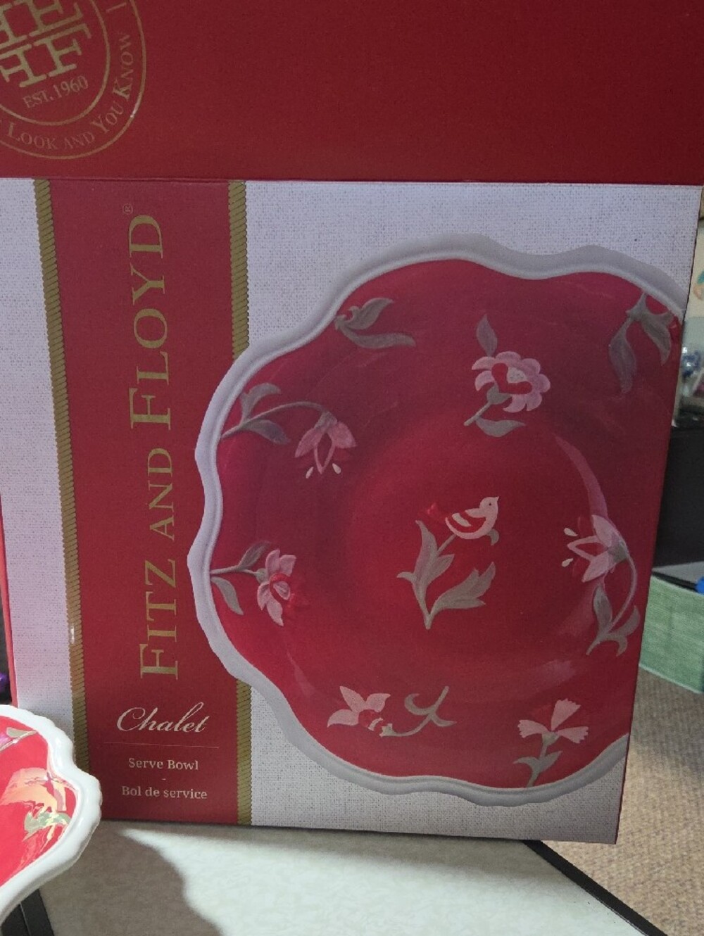 Fitz and Floyd Red Floral Scalloped Serving Bowl - Picture 2 of 2